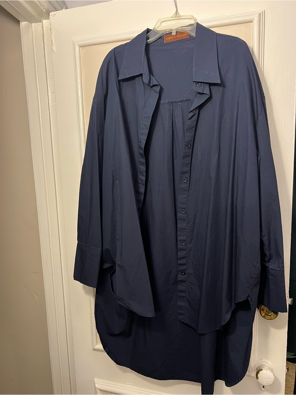 Oversized Button-Down Shirt Dress in Navy
